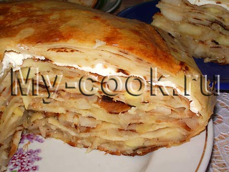 Блинчатый пирог с яблочной начинкой